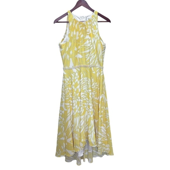 Badgley Mischka Yellow Paradiso Dress Size 4 Beaded Attatched Belt - Picture 4 of 16